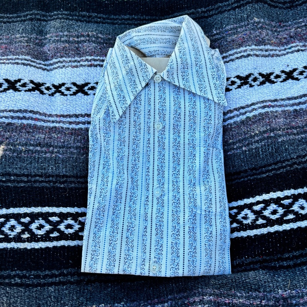 VTG 70s ELY WALKER BLUE WHITE RETRO BUTTON DOWN SHIRT BOYS SIZE 6 WESTERN